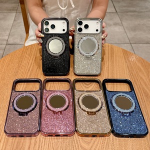 Custodia per telefono con strass di lusso con supporto per Glitter specchio elettrolitico <span class=keywords><strong>Cover</strong></span> protettiva impugnatura per <span class=keywords><strong>Apple</strong></span> 16promax - Product Image 4