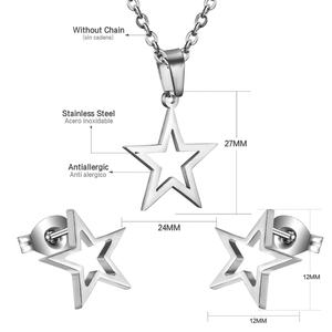 Conjunto de Joyería de Moda en Acero Inoxidable con Baño de Oro de 18K, Collar con Colgante de Estrella Hueca y Aretes, Joyería Minimalista para Mujer - Product Image 3