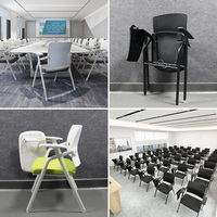 Chaise de formation pliable et peu encombrante avec tablette d'écriture rotative, porte-gobelet et emplacement pour stylo pour l'école, la salle de classe et le bureau
