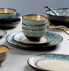 Service de table en céramique bohème exotique avec motif géométrique marocain, pour les soirées à thème et les banquets bohèmes - Product Image 2