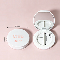 Palette de fards à paupières vide rechargeable à 2 compartiments ronds avec miroir, emballage personnalisé en plastique pour poudre de maquillage, blush et illuminateur