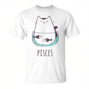 Camiseta con diseño de gato del zodiaco Piscis, diseño felino bonito, color blanco, unisex, talla para adultos - Product Image 2