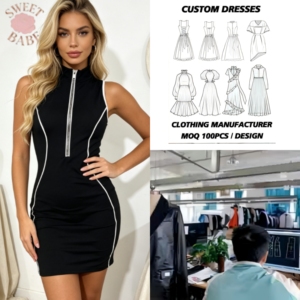 Robe mini moulante élégante et décontractée pour femme, sans manches, col montant, demi-zip, avec passepoil blanc, style tendance et personnalisable, idéale pour les soirées. - Product Image 1