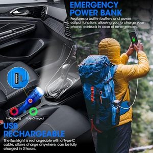 Cao lumens sạc <span class=keywords><strong>LED</strong></span> Đèn pin siêu sáng Zoomable tầm xa khẩn cấp EDC không thấm nước Dimmable màu xanh cho trường hợp khẩn cấp - Product Image 5