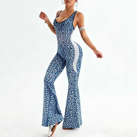 Combinaison de yoga évasée à imprimé léopard pour femme, dos croisé, sans couture, moulante, pour le sport, la gym et le Pilates
