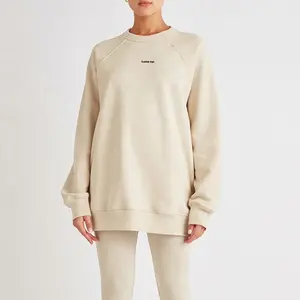 Phụ Nữ Dài Đồng Bằng Bông Áo Nỉ Unisex Drop Vai Lông Cừu Mồ Hôi Áo Sơ Mi Phụ Nữ Tùy Chỉnh Áo Crewneck Áo