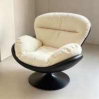 Fauteuil de relaxation moderne pivotant à 360 degrés en forme d'œuf, avec coussin profond en tissu crème, ergonomique, surdimensionné et capitonné