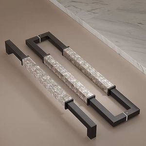 Poignée de porte longue en mosaïque de coquillages naturels, de luxe, pour entrée principale, robuste, finition or et noir, quincaillerie architecturale - Product Image 2