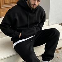 Hoodie dengan Lapisan Fleece Tebal, Hoodie Oversize, Set Hoodie dan Celana Panjang Hitam, Produsen Langsung dari Pabrik