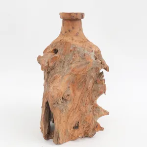 Venta al por mayor estilo retro Raíz de madera maciza tallada árbol natural decoración del hogar jarrón de madera