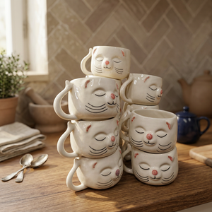 แก้วเซรามิกรูปหน้าแมว สีขาว ดีไซน์น่ารัก ทนทาน รูปทรงกลม - Product Image 5
