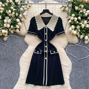 Vestidos midi de punto con cuello elegantes y negros Z-779 para mujer, vestidos casuales ajustados y sexys de verano. - Product Image 3