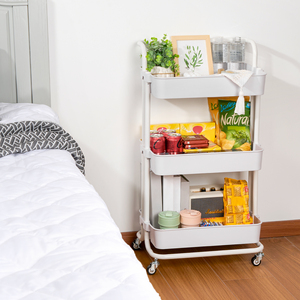 3-Tier Rolling <b>Storage</b> Cart with Wheels <b>White</b> Metal Utility Cart Organizer for Kitchen Bathroom Living Room - Product Image 2