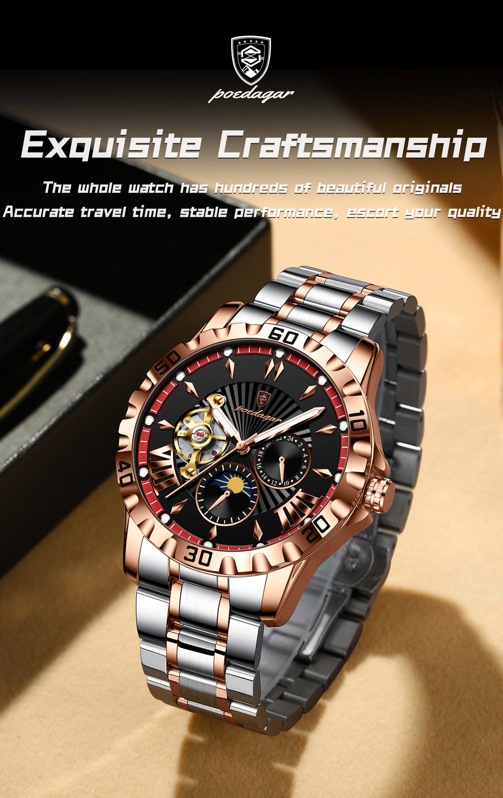 POEDAGAR 1415 Luxury Men's Watch Tourbillon Automatic