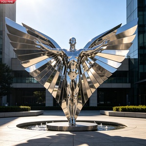 Scultura YOUFINE in Acciaio Inossidabile Lucidato a Specchio, Angelo Alato Umano Scomponibile, Statua Moderna per Piazze Urbane - Product Image 1