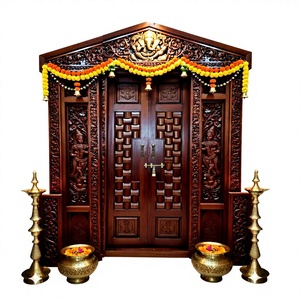 Porte double en bois de style temple d'Inde du Sud pour Mandir domestique, porte d'entrée de Pooja en teck sculptée à la main sur mesure, porte de salle de Pooja (Royaume-Uni) - Product Image 4