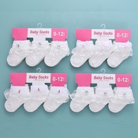 Ensemble trois pièces nouveau style blanc pour bébé fille, en pur coton doux avec dentelle, chaussettes incluses, tenue pour bébé de 0 à 12 mois