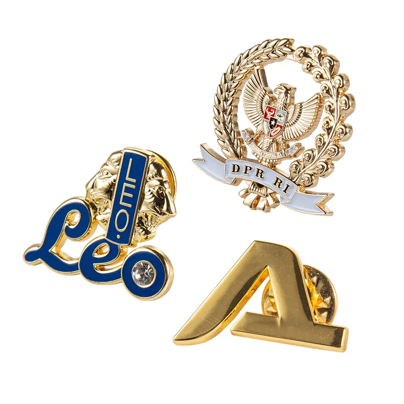 Customized Gold Color Plated Metal Simple Letter Lapel Pin For Men Suit