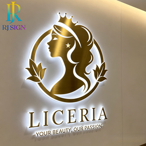 Letrero Acrílico 3D Personalizado <span class=keywords><strong>con</strong></span> Retroiluminación LED Dorada, <span class=keywords><strong>Letras</strong></span> de Metal Espejo Pulido para Negocios, Salones de Belleza y SPA - Product Image 3