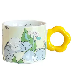 Wholesale Floral Pattern Creative Ceramic Coffee Cup Fresh-hand Painted Breakfast Cup Porcelain Cup For Gift