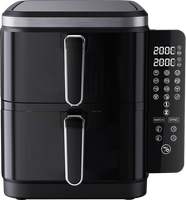 Freidora de Aire de Doble Cesta de 5.5L, 2800W, Voltaje Amplio, Tecnología Fry Force 360 Grados, 12 Funciones de Cocción con un Toque, Ecológica