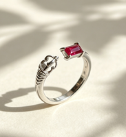 Anillo de Plata 925 de Lujo con Circonita Roja Rosa, Anillo de Plata Hueco para Mujer con Cristales de Moda, Conjunto de Joyería de Circonita