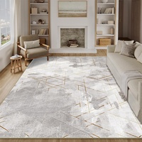 Neutral Tone Modern Abstract Polyester Low Pile Rug Machine Made Washable Non-Slip TPR Backing Light Grey Nordic Living Room