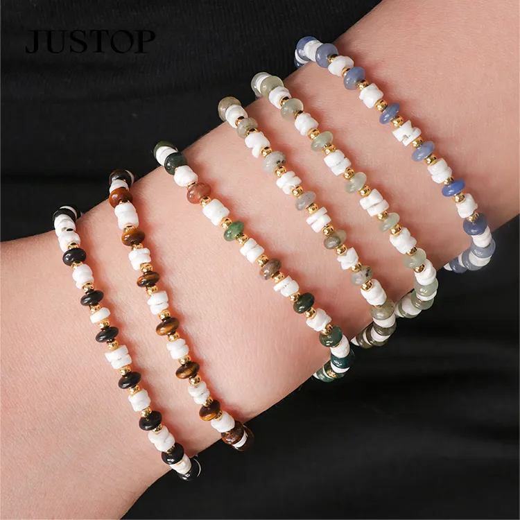 Neues Design Bunte Edelstahl ketten perlen Farbiger Geburts stein Handgemachte Freundschaft Charms Armband für Frauen