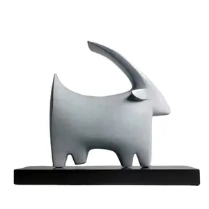 人気デザイン石抽象ヤギ像天然大理石自然動物彫刻