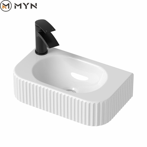 Mới đến màu đen Lave-Mains phòng tắm gốm hình chữ nhật nhỏ treo tường gắn bồn rửa chậu lavabo - Product Image 4