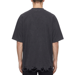 TOPSHOW Heavyweight Acid Washed Distressed Raw Hem Crop 300 Gsm <b>Tshirt</b> Oversized Blank Boxy Fit Tee Men - Product Image 3