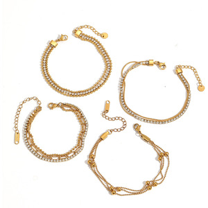 กำไลข้อมือสแตนเลสสตีลสามชั้นประดับเพชรซิร์คอนชุบทอง 18K ดีไซน์เรขาคณิต แฟชั่นเครื่องประดับ - Product Image 2