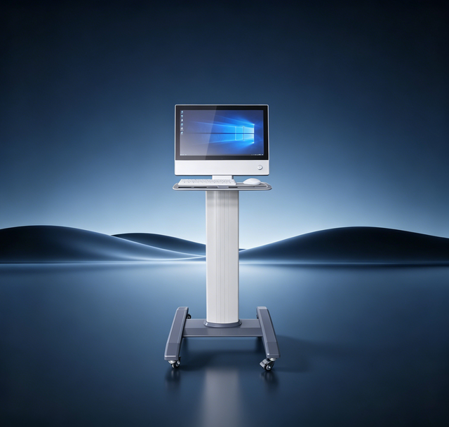 Mobile Pedestal Touch Screen Control Console Cart Wheeled Industrial Monitoring Workstation
