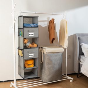 1 Pack 6 Shelf Hanging Closet Organizer With Detachable Drawers And Side Pockets For Clothes <b>Shoes</b> Bedroom <b>Storage</b> - Product Image 2