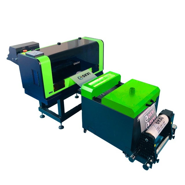 OKAI  DTF A3 30cm Print Width Roll to Roll DTF Printer Two Xp600 High Speed Printing With Powder Shaking Oven Machine