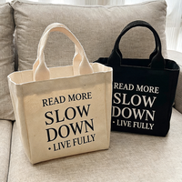 Sac fourre-tout en toile réutilisable personnalisé avec logo imprimé, petit sac bento en coton naturel, idéal pour les librairies, le travail et les activités de plein air