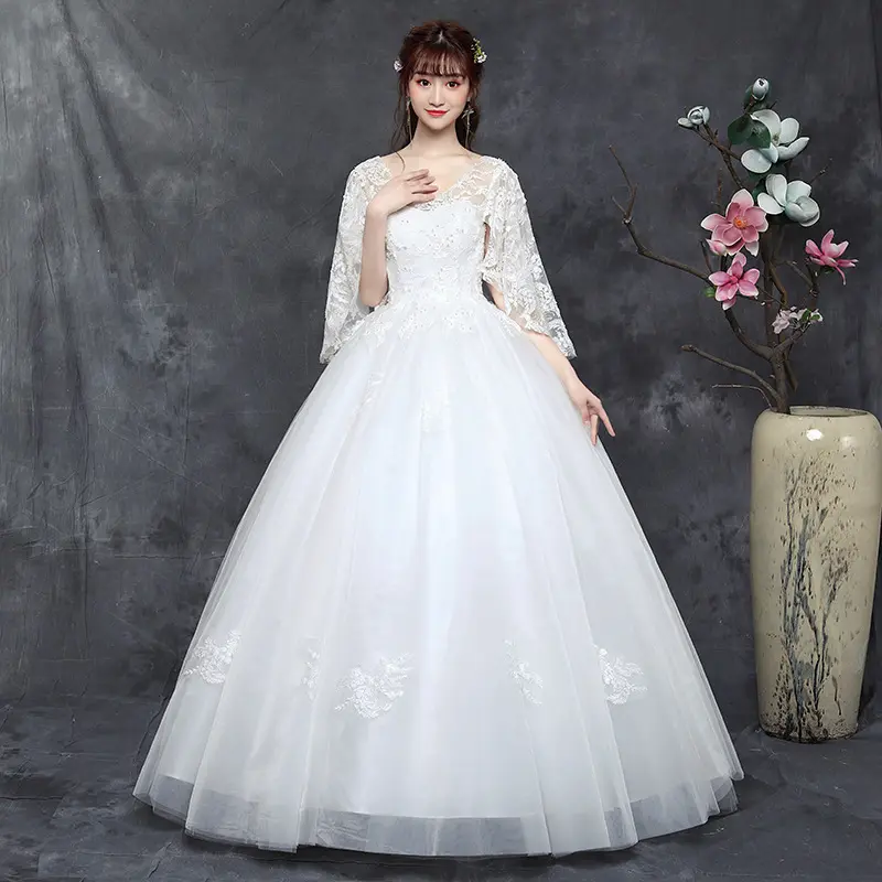 Minthson yeni stil artı boyutu düğün elbisesi ince gelin evli kapalı omuz kat uzunluk elbise gelin kıyafeti