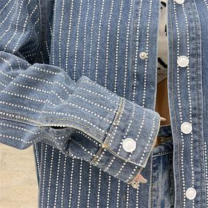 OUDINA Trendy Hot selling Loose Cardigan Strass Jean Shirt Jacken Damen Jeans jacke - Product Image 6