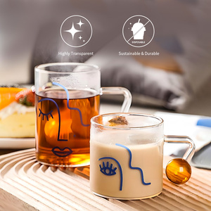 Tasse en verre moderne et élégante avec motif <span class=keywords><strong>de</strong></span> <span class=keywords><strong>visage</strong></span> <span class=keywords><strong>de</strong></span> dame et poignée en forme <span class=keywords><strong>de</strong></span> boule Verres à café et lait transparents avec impression <span class=keywords><strong>de</strong></span> demi-<span class=keywords><strong>visage</strong></span> - Product Image 2