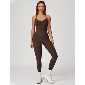 Womens Workout Set Two Piece <b>Cross</b> Back Tank <b>Top</b> High Waist Leggings Gym Outfit Yoga Clothes Breathable Spandex Polyester - Product Image 4