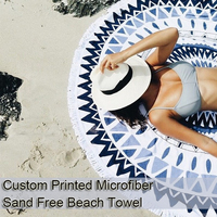 Serviette de plage ronde personnalisée de haute qualité à prix abordable, entièrement imprimée, en microfibre tissée sur mesure