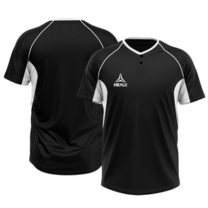 Camiseta de Béisbol Retro HEALY Personalizada, Transpirable, de Malla, para Hombre y Mujer, Negra, Cuello en V, con Botones - Product Image 1