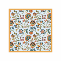 Tapis de Mahjong carré vintage à motif floral pivoine sur fond orange, antidérapant et insonorisant, pour table de jeu de Mahjong