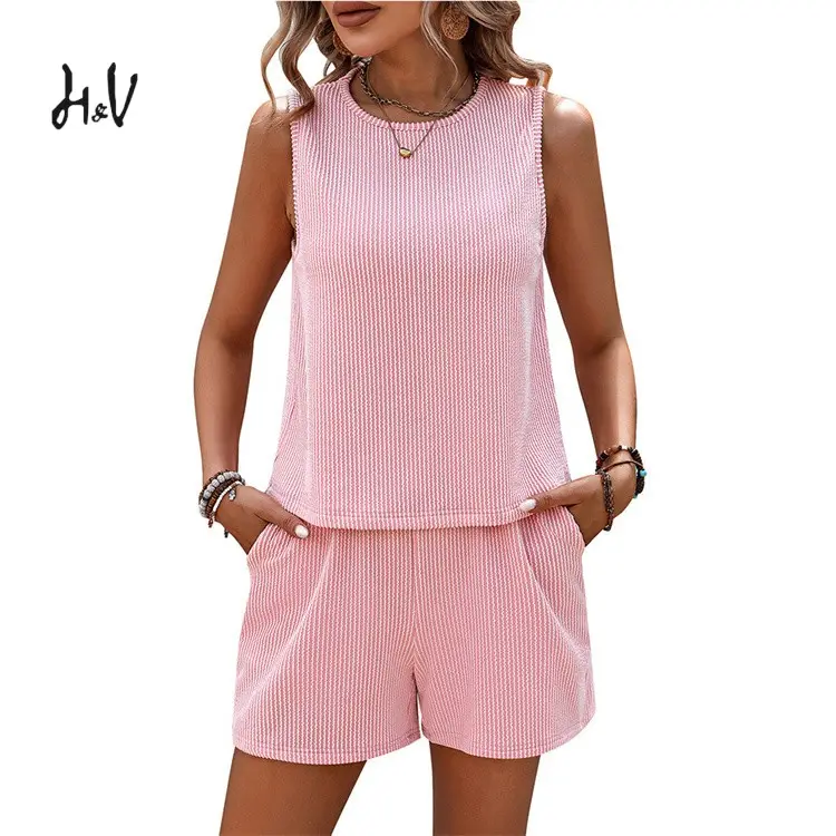 Individuelle Damen zweiteiliges Set ärmellose Damen Sommer Outfits Tank Top Shorts Sets für Damen zweiteilige Freizeitbekleidung Sets