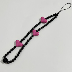 <b>Cute</b> Phone Chain Wristlet Strap Beaded Peach Heart Keychain Anti Loss Security Key Chains Mobile Phones Beads <b>Keyrings</b> Wholesale - Product Image 3