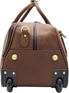 Wholesale Brown Leather Wheeled <strong>Holdall</strong>, Overnight Bag with Rolling <strong>Wheels</strong> , <strong>Large</strong> Carry-<strong>on</strong> Travel Luggage for Men - Product Image 3