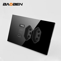 BAOBEN Interrupteur mural standard brésilien avec prise USB-C + panneau en verre trempé, design esthétique moderne pour la maison