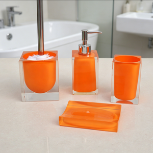 Set di Accessori per Bagno con Doppio Strato Trasparente, Esterno <span class=keywords><strong>Arancione</strong></span>, Interno Trasparente: Porta Scopino, Dispenser Sapone, Bicchiere, Porta Sapone - Product Image 6