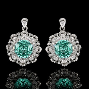 Fashion Eco-friendly Copper Floral Pendant <b>Earring</b> Ring <b>Set</b> 12-10mm Paraiba Green Zircon Bridal Jewelry <b>Set</b> for Wedding - Product Image 5