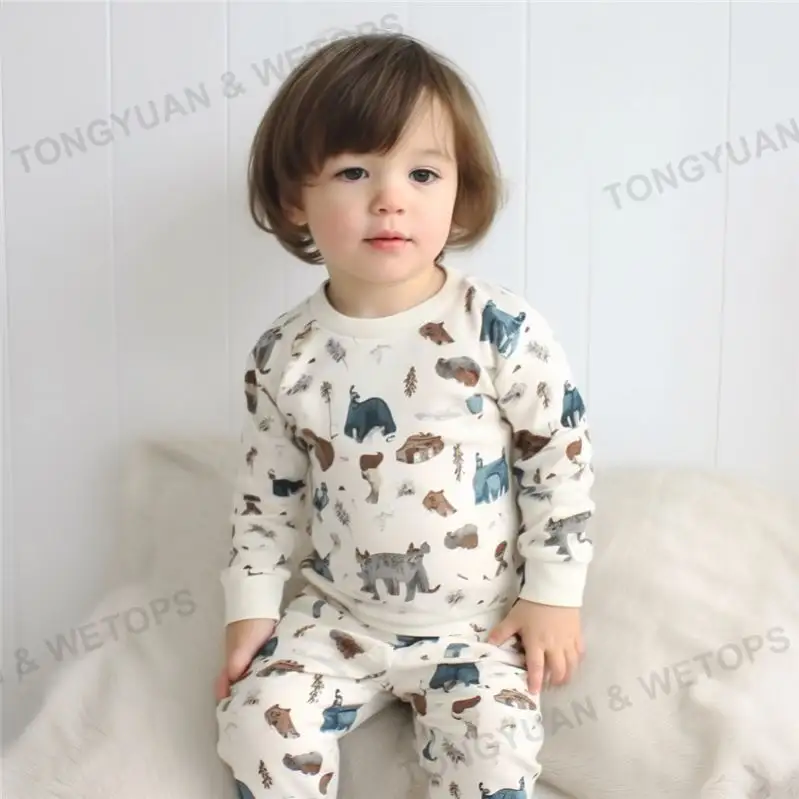 Austin Bella 2024 Boutique automne hiver enfant en bas âge enfants garçons ours pyjamas 100% coton biologique concepteur marque bébé vêtements ensemble